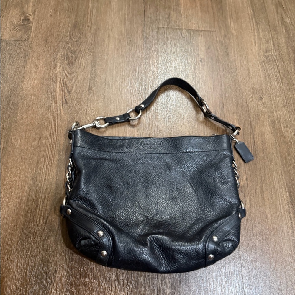 Coach Black Leather Shoulder Bag with Chain Accents